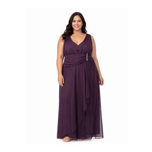 Betsy & Adam 2000s NWT Plum Chiffon Evening Gown Size 22W Rhinestone Detail